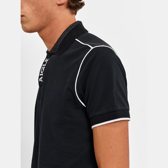 Aigle Basic Cotton Polo Shirts Men Black ZA-58492